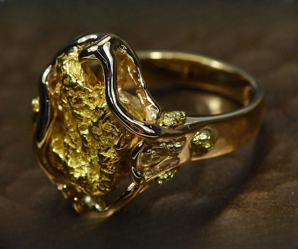 Gold Nugget Women's Ring "Orocal" RL232L Genuine Hand Crafted Jewelry - 14K Casting