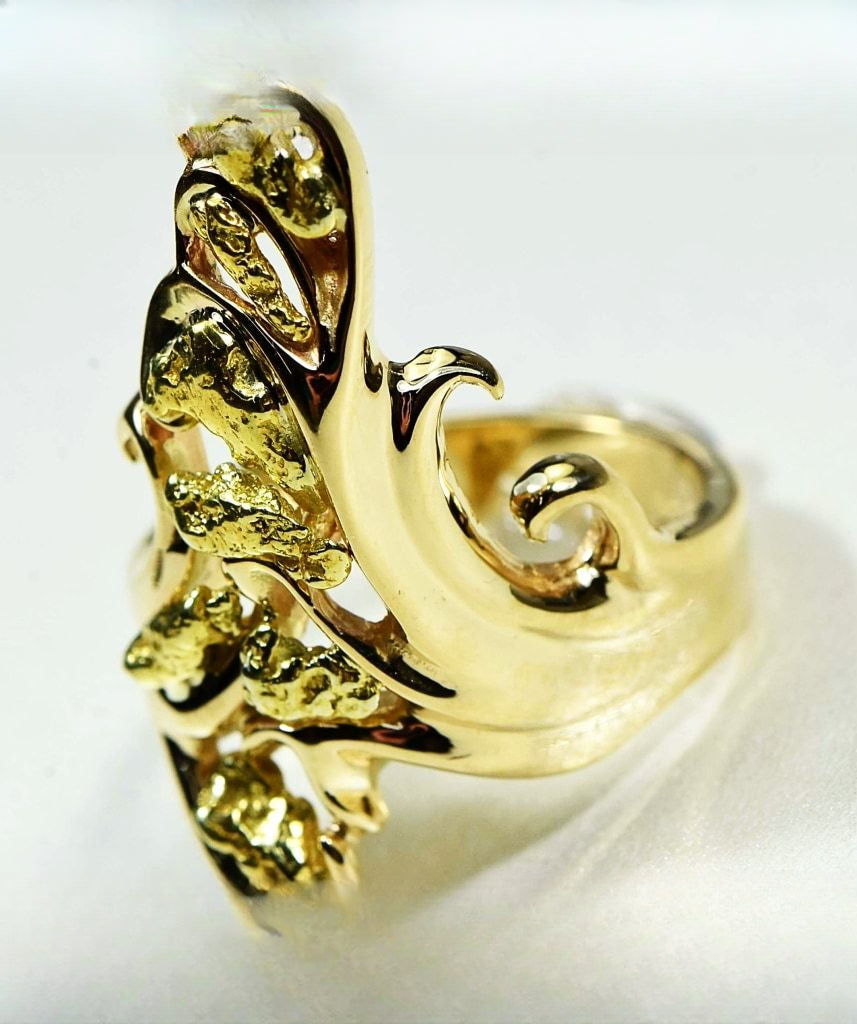 Gold Nugget Women's Ring "Orocal" RL469 Genuine Hand Crafted Jewelry - 14K Casting