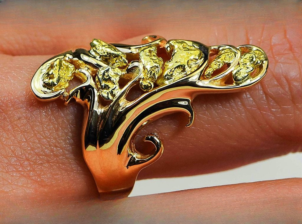 Gold Nugget Women's Ring "Orocal" RL469 Genuine Hand Crafted Jewelry - 14K Casting