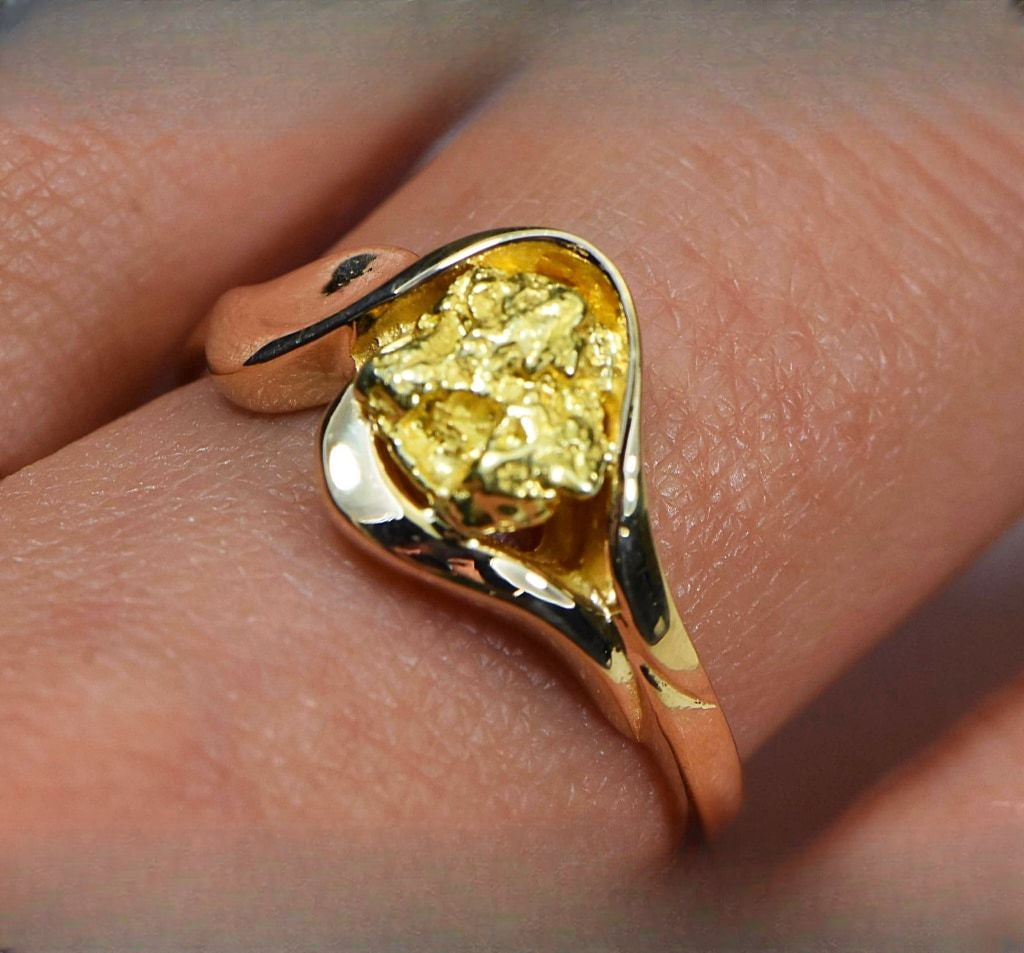 Gold Nugget Women's Ring "Orocal" RL509 Genuine Hand Crafted Jewelry - 14K Casting