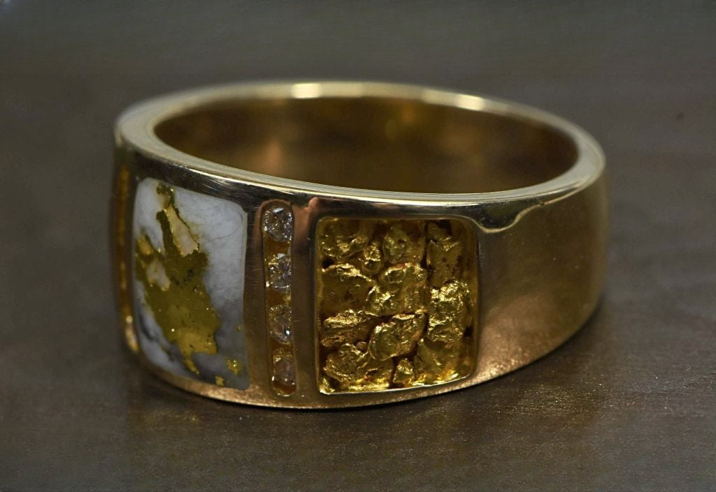 Gold Nugget/Quartz Men's Ring "Orocal" RM732LDNQ Genuine Hand Crafted Jewelry - 14K Casting
