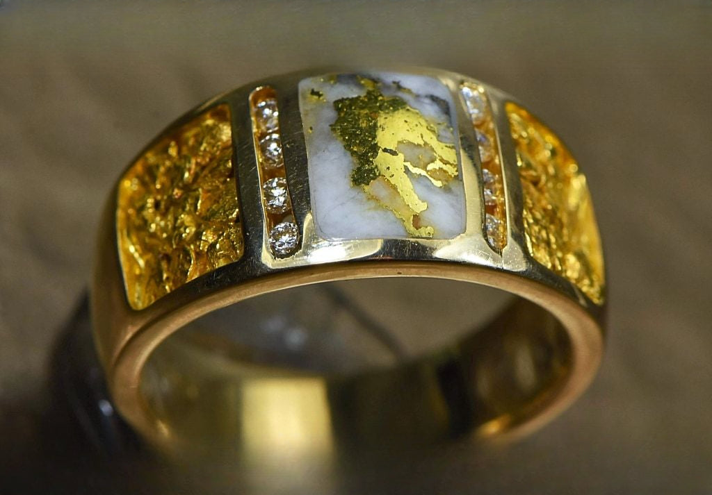 Gold Nugget/Quartz Men's Ring "Orocal" RM732LDNQ Genuine Hand Crafted Jewelry - 14K Casting