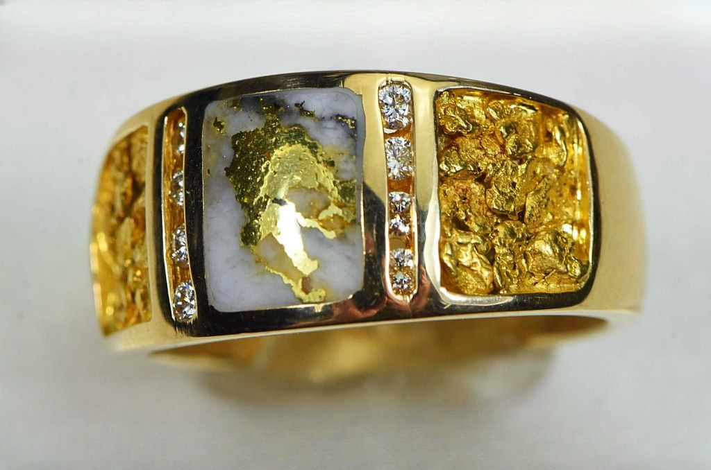 Gold Nugget/Quartz Men's Ring "Orocal" RM732LDNQ Genuine Hand Crafted Jewelry - 14K Casting