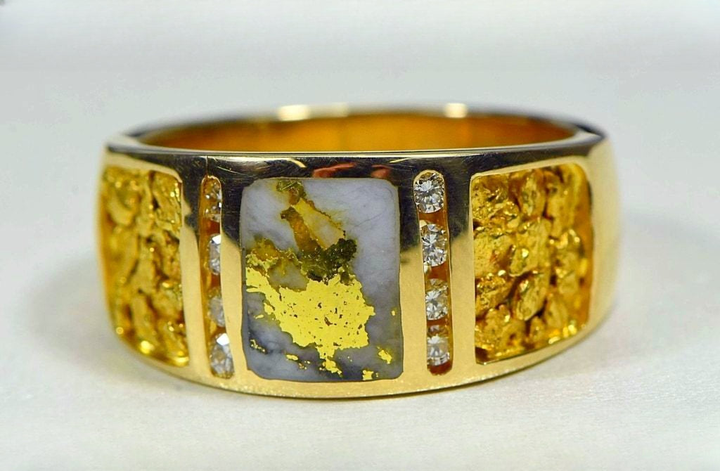 Gold Nugget/Quartz Men's Ring "Orocal" RM732LDNQ Genuine Hand Crafted Jewelry - 14K Casting