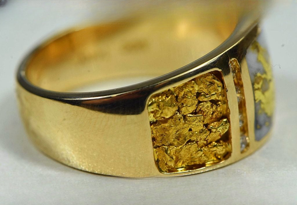Gold Nugget/Quartz Men's Ring "Orocal" RM732LDNQ Genuine Hand Crafted Jewelry - 14K Casting