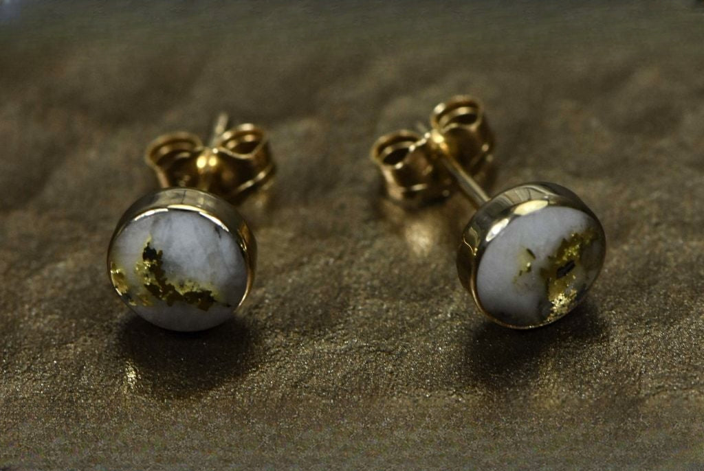 Gold Quartz Earrings "Orocal" EBZ5MMQ Genuine Hand Crafted Jewelry - 14K Gold Yellow Gold Casting