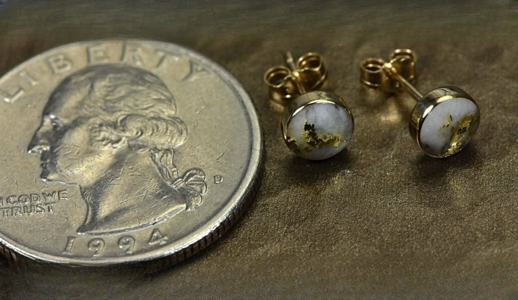 Gold Quartz Earrings "Orocal" EBZ5MMQ Genuine Hand Crafted Jewelry - 14K Gold Yellow Gold Casting