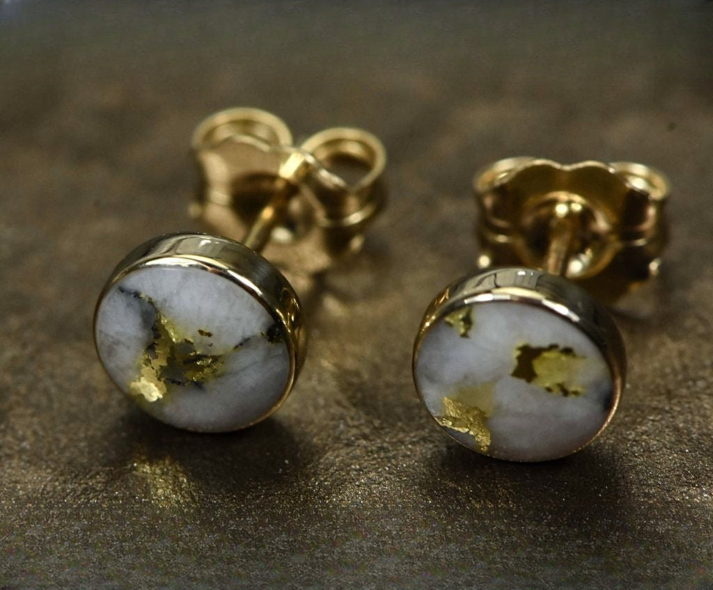 Gold Quartz Earrings "Orocal" EBZ6MMQ Genuine Hand Crafted Jewelry - 14K Gold Yellow Gold Casting