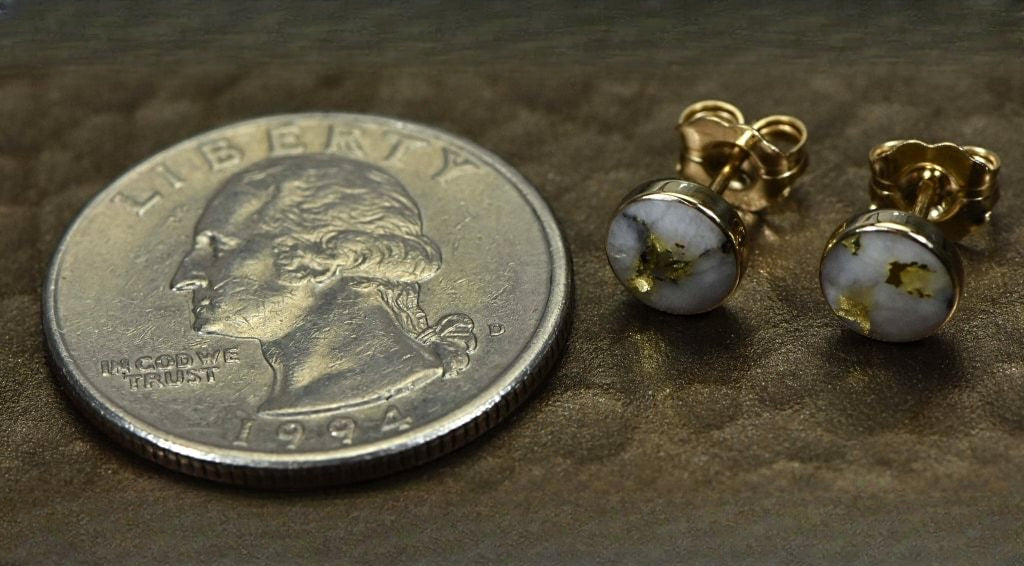 Gold Quartz Earrings "Orocal" EBZ6MMQ Genuine Hand Crafted Jewelry - 14K Gold Yellow Gold Casting
