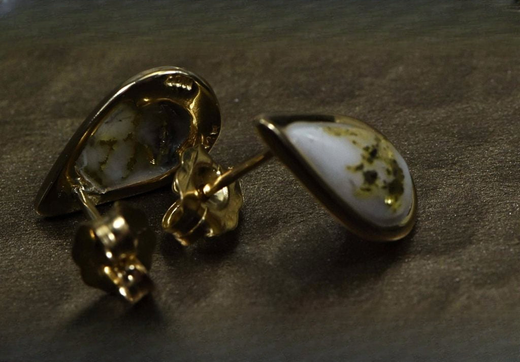 Gold Quartz Earrings "Orocal" EN433Q Genuine Hand Crafted Jewelry - 14K Gold Casting