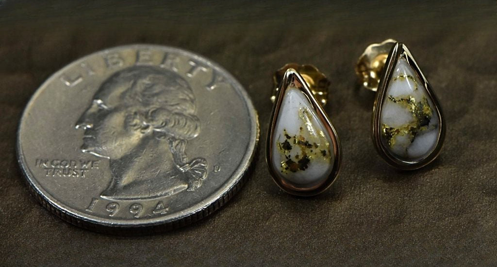 Gold Quartz Earrings "Orocal" EN433Q Genuine Hand Crafted Jewelry - 14K Gold Casting