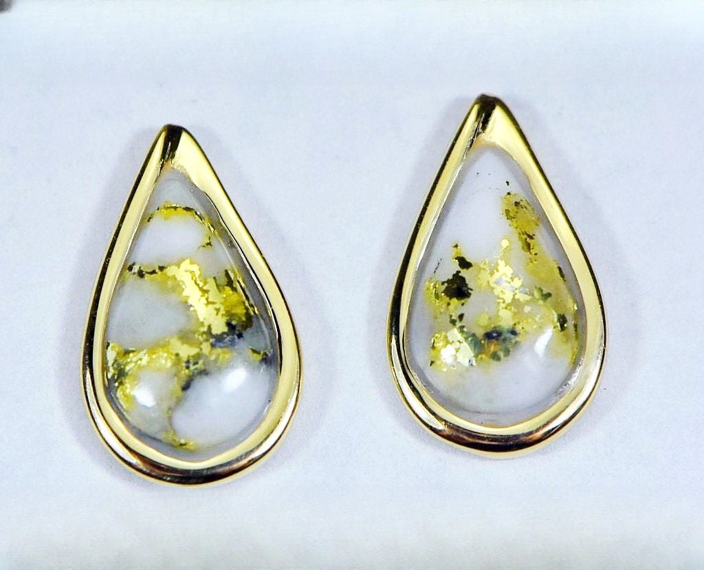 Gold Quartz Earrings "Orocal" EN433Q Genuine Hand Crafted Jewelry - 14K Gold Casting