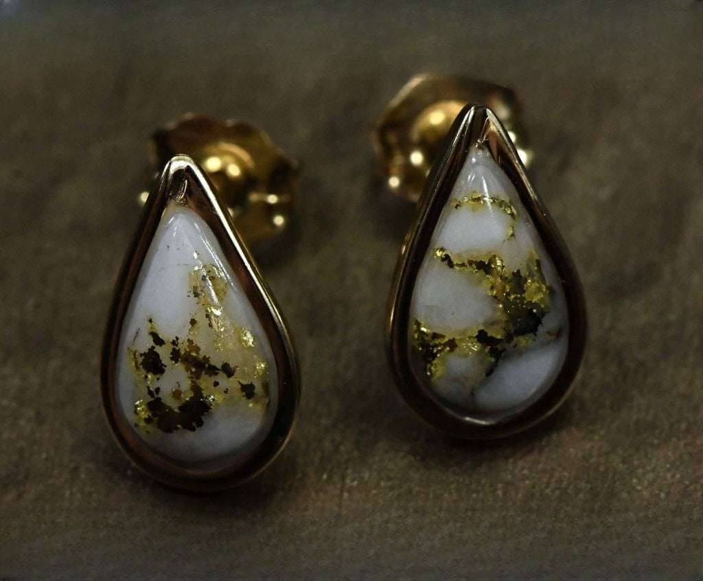 Gold Quartz Earrings "Orocal" EN433Q Genuine Hand Crafted Jewelry - 14K Gold Casting