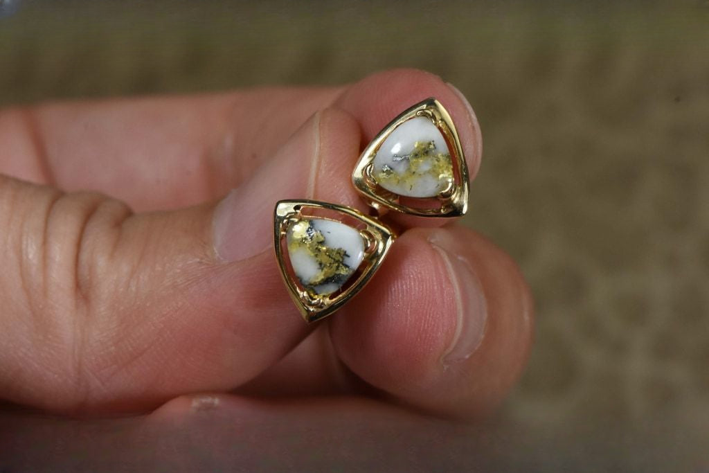 Gold Quartz Earrings "Orocal" EN441Q Genuine Hand Crafted Jewelry - 14K Gold Yellow Gold Casting