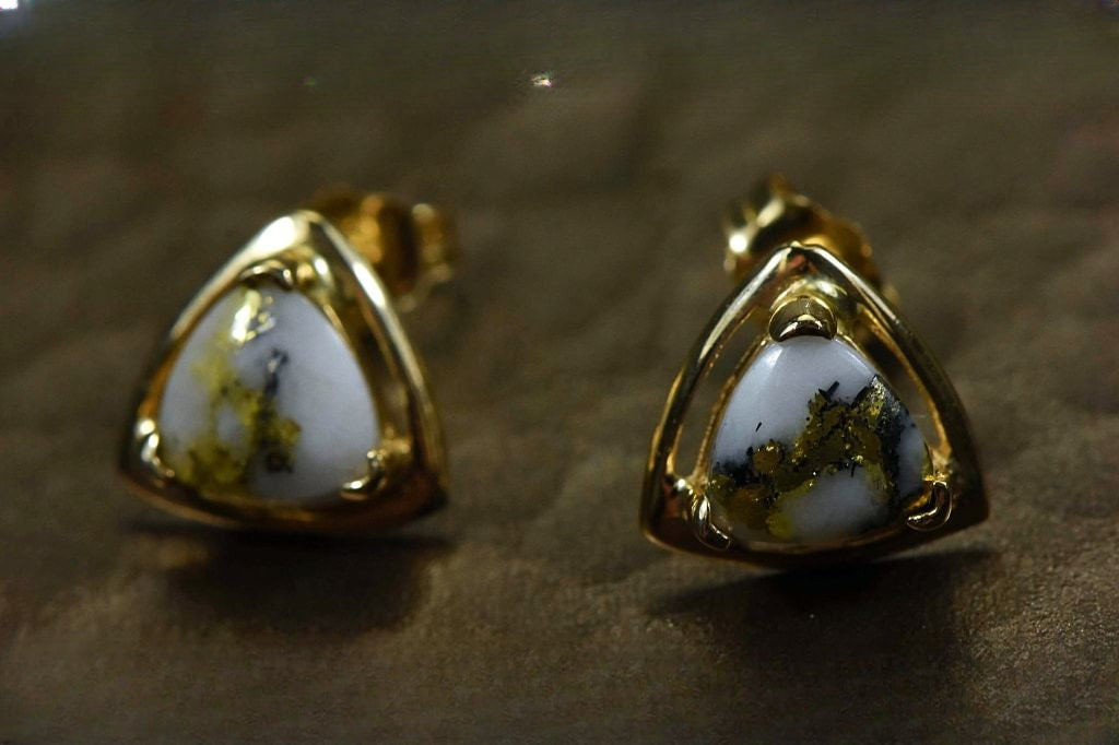 Gold Quartz Earrings "Orocal" EN441Q Genuine Hand Crafted Jewelry - 14K Gold Yellow Gold Casting