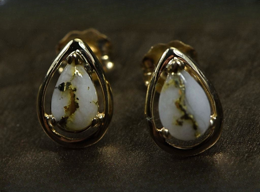 Gold Quartz Earrings "Orocal" EN442Q Genuine Hand Crafted Jewelry - 14K Gold Casting