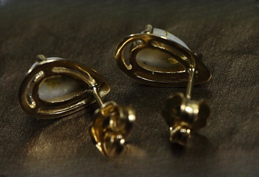 Gold Quartz Earrings "Orocal" EN442Q Genuine Hand Crafted Jewelry - 14K Gold Casting