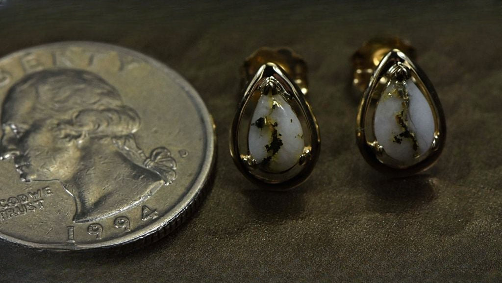 Gold Quartz Earrings "Orocal" EN442Q Genuine Hand Crafted Jewelry - 14K Gold Casting