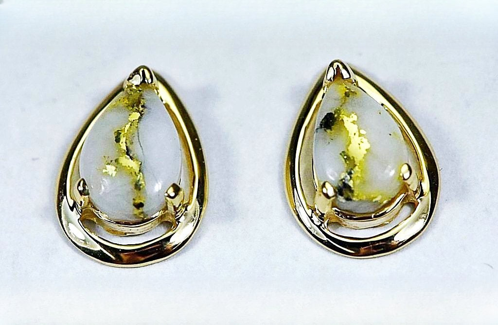 Gold Quartz Earrings "Orocal" EN442Q Genuine Hand Crafted Jewelry - 14K Gold Casting