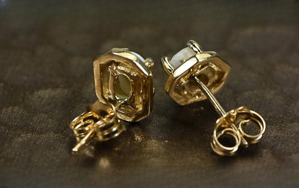 Gold Quartz Earrings "Orocal" EN452Q Genuine Hand Crafted Jewelry - 14K Gold Yellow Gold Casting
