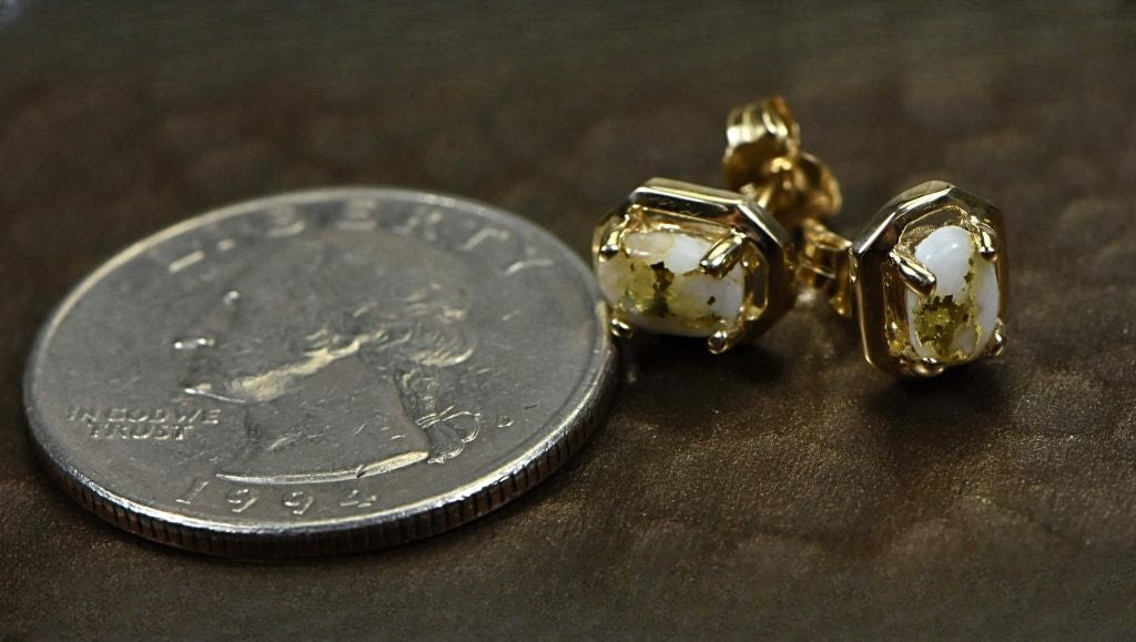 Gold Quartz Earrings "Orocal" EN452Q Genuine Hand Crafted Jewelry - 14K Gold Yellow Gold Casting