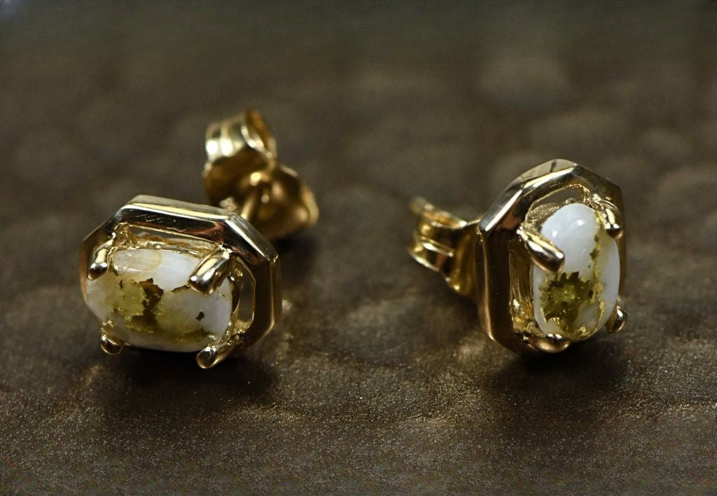 Gold Quartz Earrings "Orocal" EN452Q Genuine Hand Crafted Jewelry - 14K Gold Yellow Gold Casting