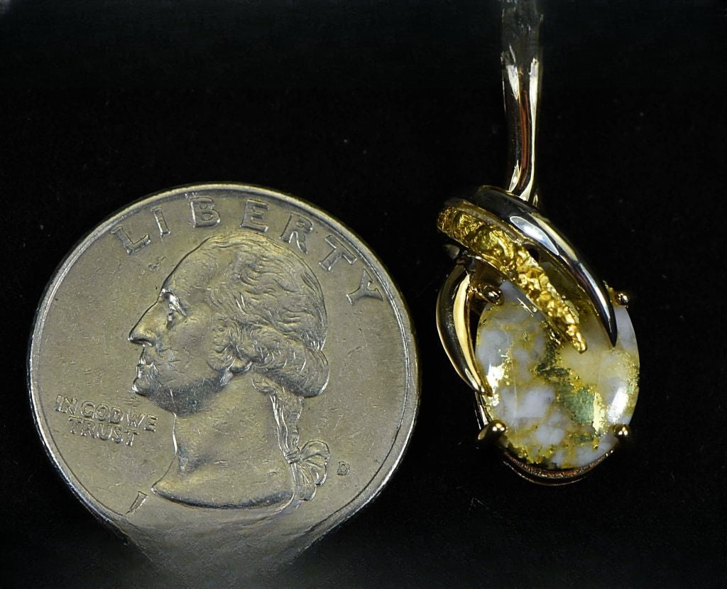 Gold Quartz Pendant & Nugget "Orocal" PN819NQX Genuine Hand Crafted Jewelry - 14K Gold Yellow Gold Casting