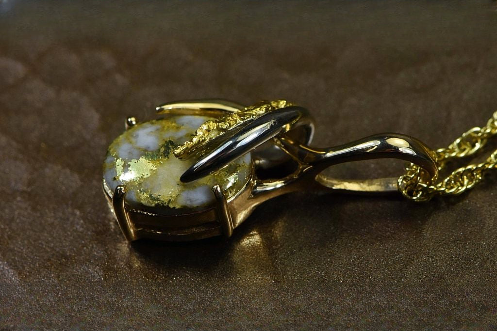 Gold Quartz Pendant & Nugget "Orocal" PN819NQX Genuine Hand Crafted Jewelry - 14K Gold Yellow Gold Casting