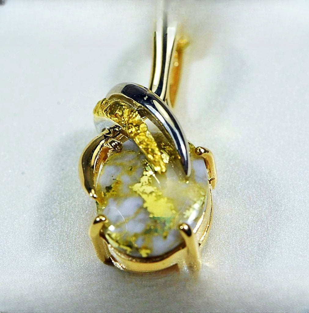 Gold Quartz Pendant & Nugget "Orocal" PN819NQX Genuine Hand Crafted Jewelry - 14K Gold Yellow Gold Casting