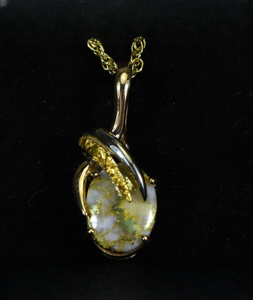 Gold Quartz Pendant & Nugget "Orocal" PN819NQX Genuine Hand Crafted Jewelry - 14K Gold Yellow Gold Casting