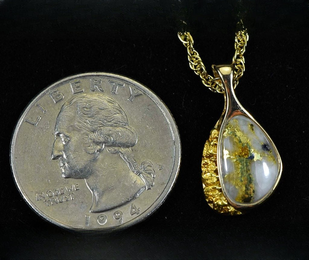 Gold Quartz Pendant & Nugget "Orocal"PSC126QX Genuine Hand Crafted Jewelry - 14K Gold Yellow Gold Casting