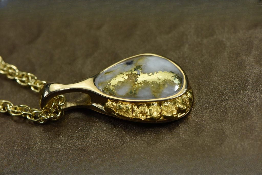 Gold Quartz Pendant & Nugget "Orocal"PSC126QX Genuine Hand Crafted Jewelry - 14K Gold Yellow Gold Casting