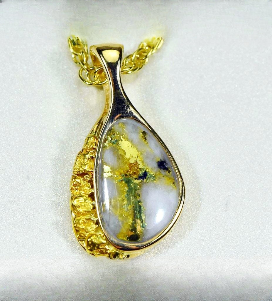 Gold Quartz Pendant & Nugget "Orocal"PSC126QX Genuine Hand Crafted Jewelry - 14K Gold Yellow Gold Casting