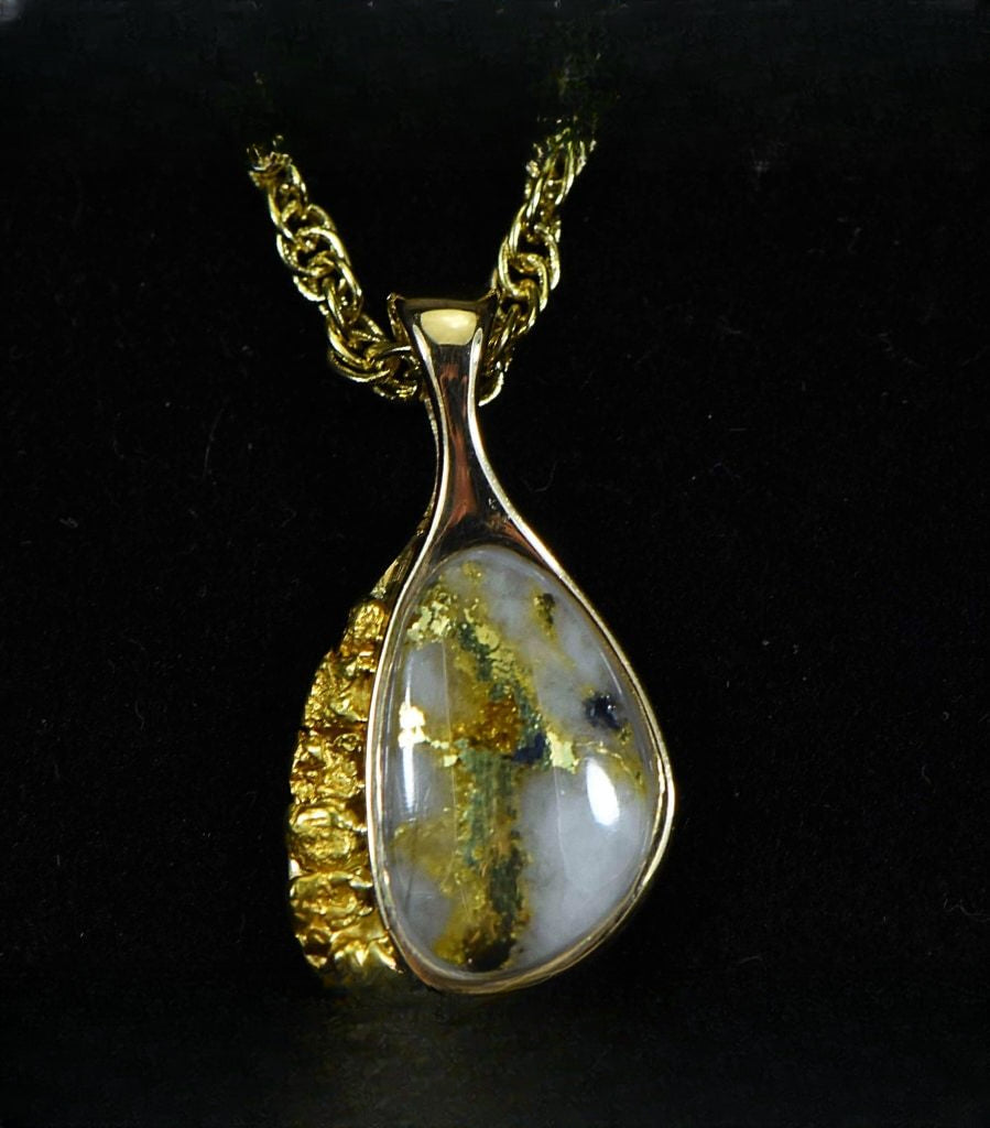Gold Quartz Pendant & Nugget "Orocal"PSC126QX Genuine Hand Crafted Jewelry - 14K Gold Yellow Gold Casting