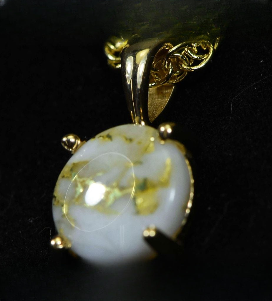 Gold Quartz Pendant "Orocal" P10MMQX Genuine Hand Crafted Jewelry - 14K Gold Yellow Gold Casting