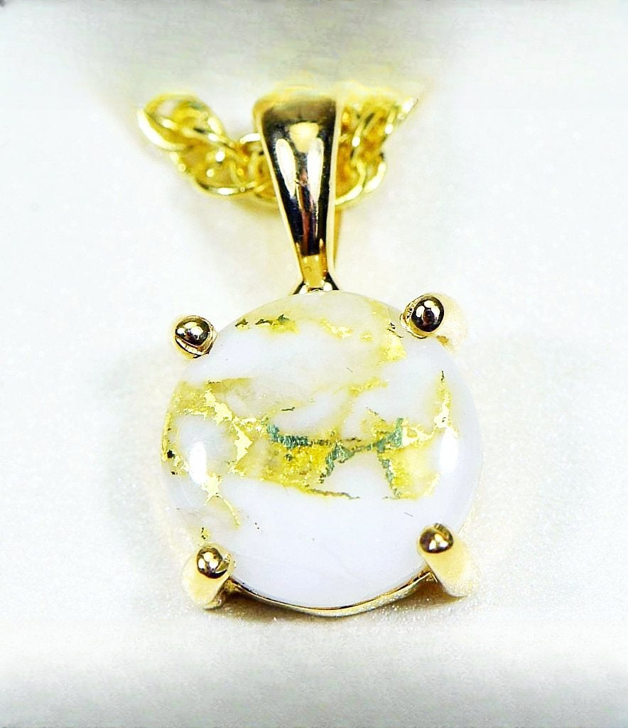 Gold Quartz Pendant "Orocal" P10MMQX Genuine Hand Crafted Jewelry - 14K Gold Yellow Gold Casting