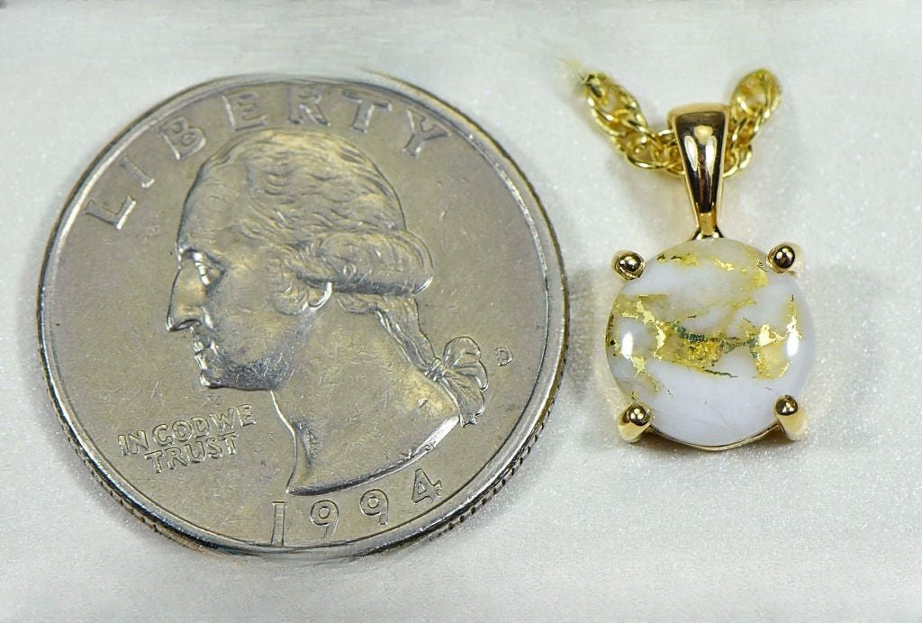 Gold Quartz Pendant "Orocal" P10MMQX Genuine Hand Crafted Jewelry - 14K Gold Yellow Gold Casting