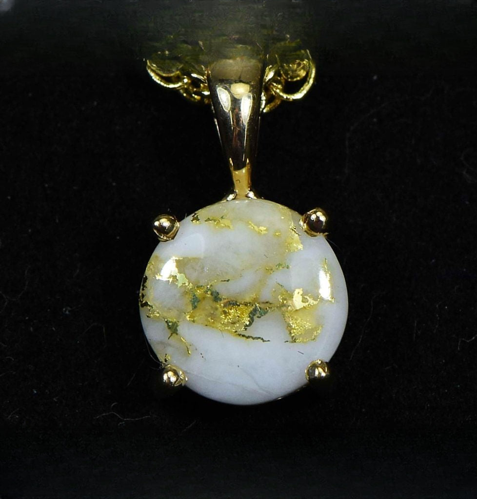 Gold Quartz Pendant "Orocal" P10MMQX Genuine Hand Crafted Jewelry - 14K Gold Yellow Gold Casting