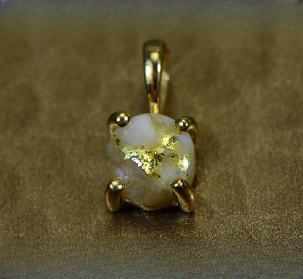 Gold Quartz Pendant "Orocal" P6MMQX Genuine Hand Crafted Jewelry - 14K Gold Yellow Gold Casting