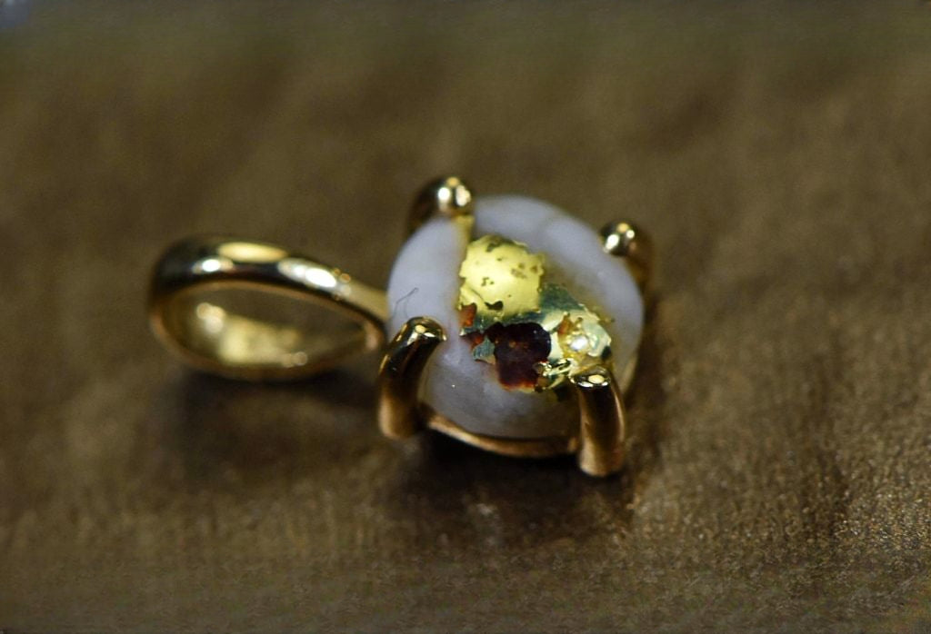 Gold Quartz Pendant "Orocal" P6MMQX Genuine Hand Crafted Jewelry - 14K Gold Yellow Gold Casting