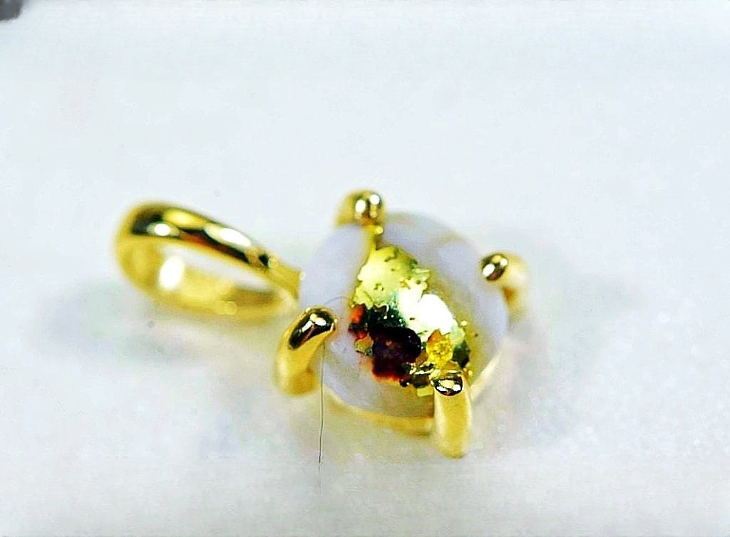 Gold Quartz Pendant "Orocal" P6MMQX Genuine Hand Crafted Jewelry - 14K Gold Yellow Gold Casting