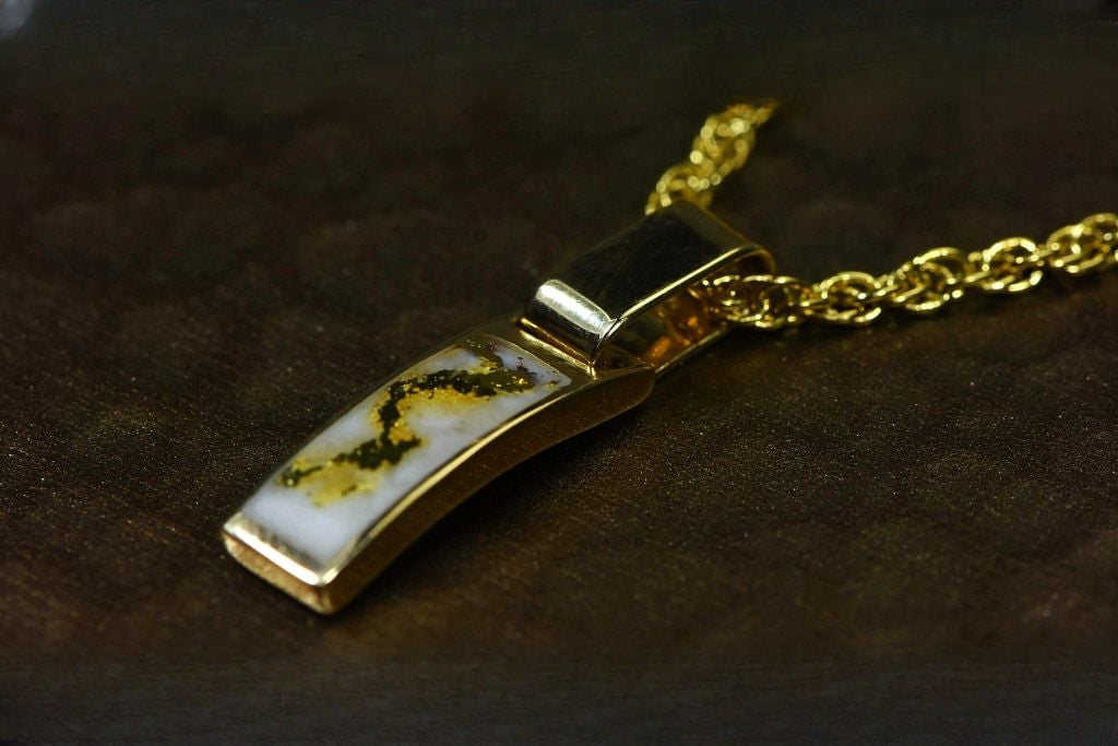 Gold Quartz Pendant "Orocal" PB5.5MMQX Genuine Hand Crafted Jewelry - 14K Gold Yellow Gold Casting