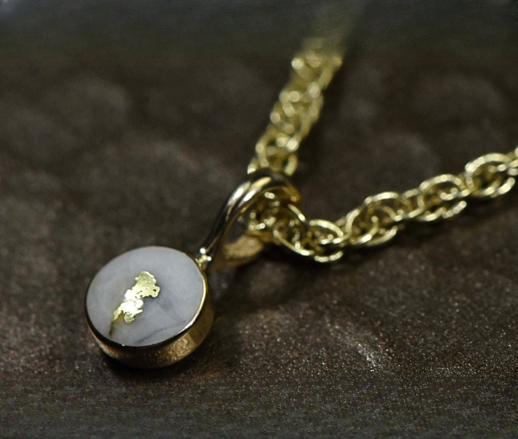 Gold Quartz Pendant "Orocal" PBZ5MMQX Genuine Hand Crafted Jewelry - 14K Gold Yellow Gold Casting