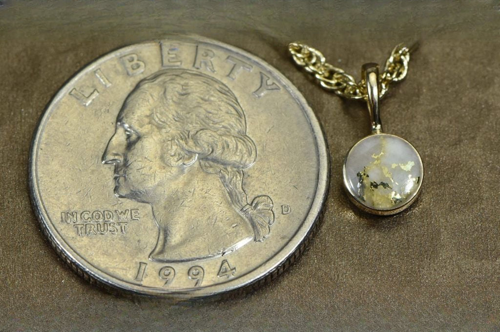 Gold Quartz Pendant "Orocal" PBZ6MMQX Genuine Hand Crafted Jewelry - 14K Gold Yellow Gold Casting