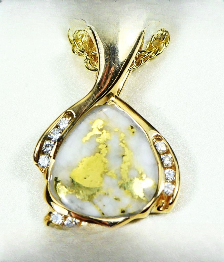 Gold Quartz Pendant "Orocal" PDL105SD16.5QX Genuine Hand Crafted Jewelry - 14K Gold Yellow Gold Casting