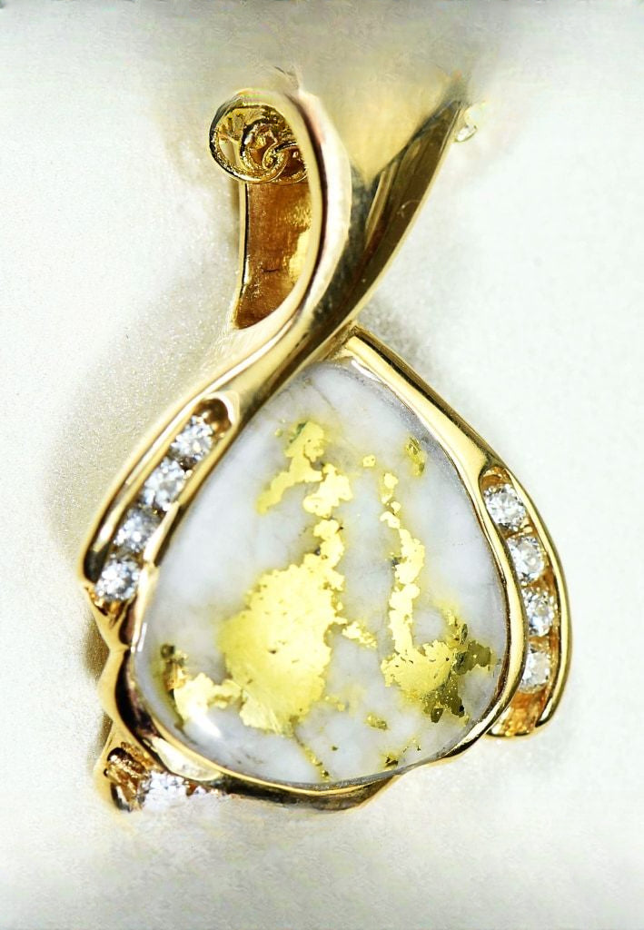 Gold Quartz Pendant "Orocal" PDL105SD16.5QX Genuine Hand Crafted Jewelry - 14K Gold Yellow Gold Casting