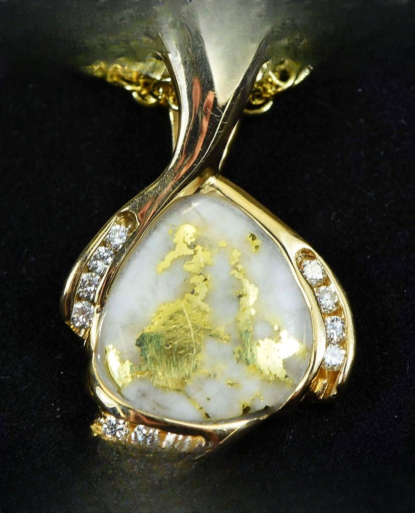 Gold Quartz Pendant "Orocal" PDL105SD16.5QX Genuine Hand Crafted Jewelry - 14K Gold Yellow Gold Casting