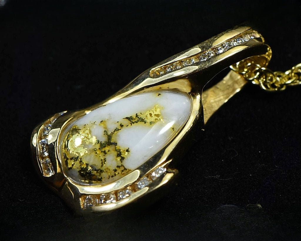 Gold Quartz Pendant "Orocal" PDL106SD14QX Genuine Hand Crafted Jewelry - 14K Gold Yellow Gold Casting