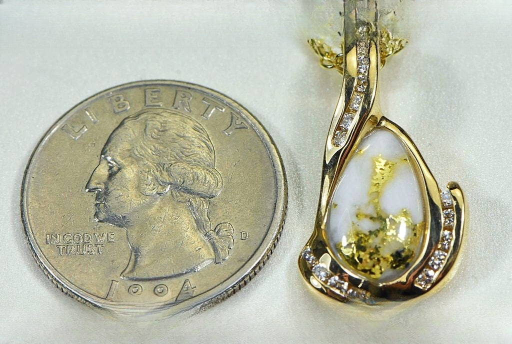 Gold Quartz Pendant "Orocal" PDL106SD14QX Genuine Hand Crafted Jewelry - 14K Gold Yellow Gold Casting