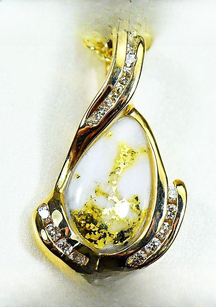 Gold Quartz Pendant "Orocal" PDL106SD14QX Genuine Hand Crafted Jewelry - 14K Gold Yellow Gold Casting